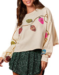 Christmas Cropped Sweatshirt for Women Colorful Santa Sequin Crop