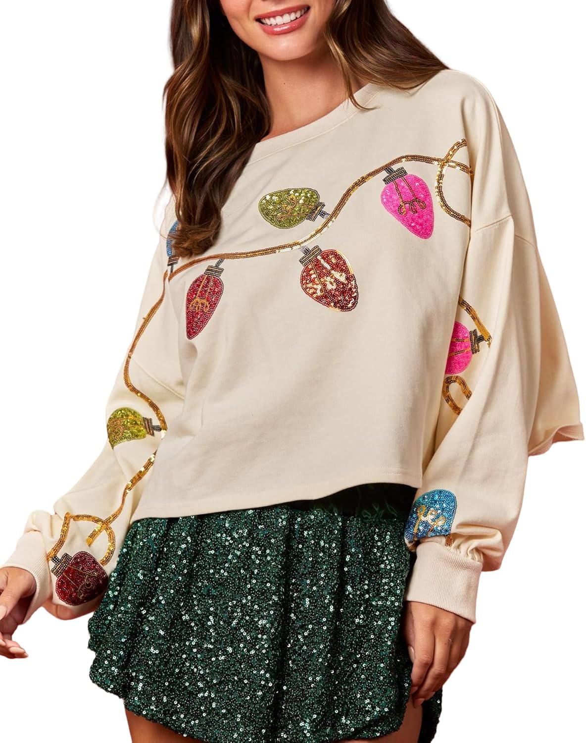 NUFIWI Christmas Cropped Sweatshirt for Women with Glitter