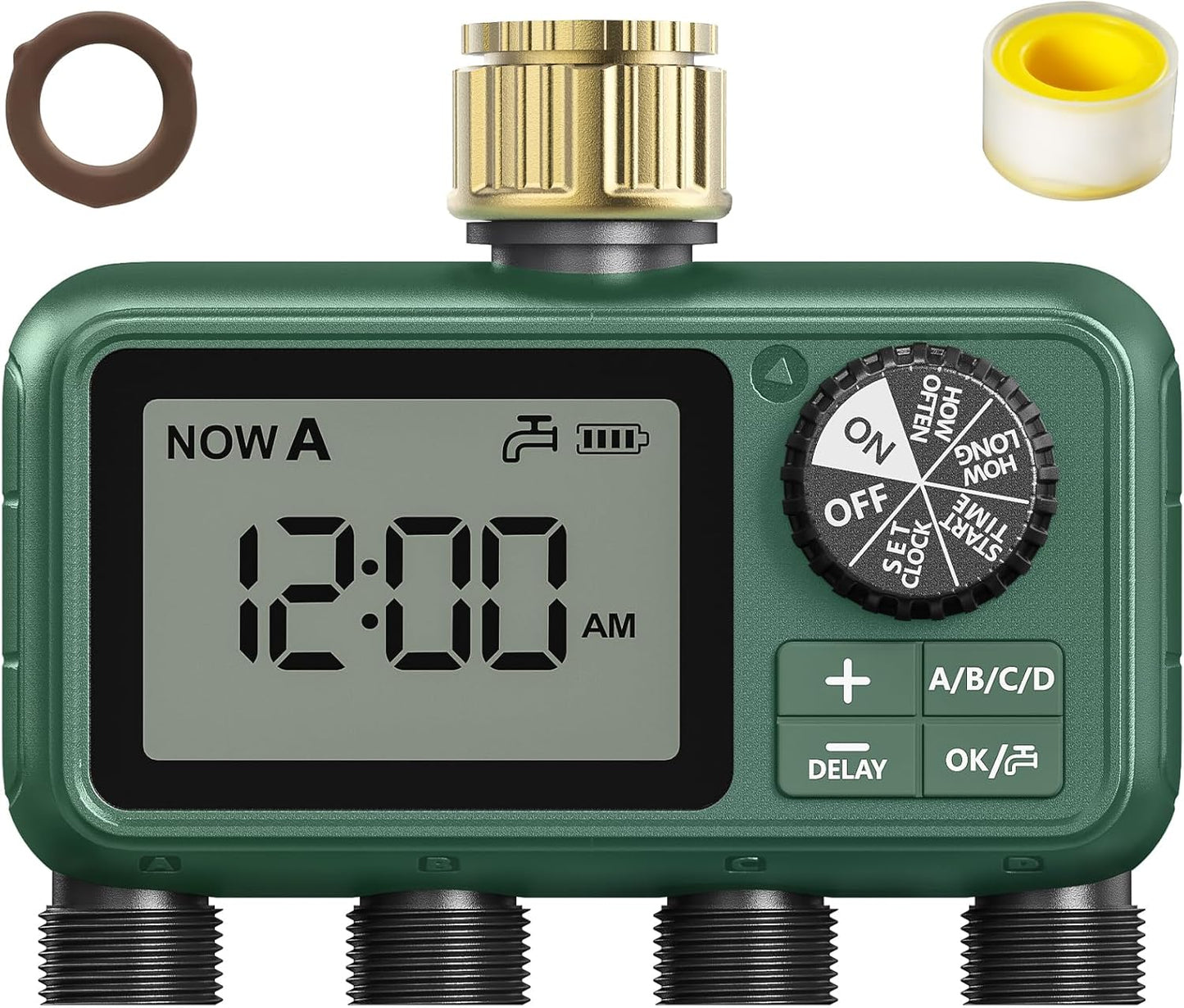 4 Zone Sprinkler Timer with Brass Inlet for Efficient Watering