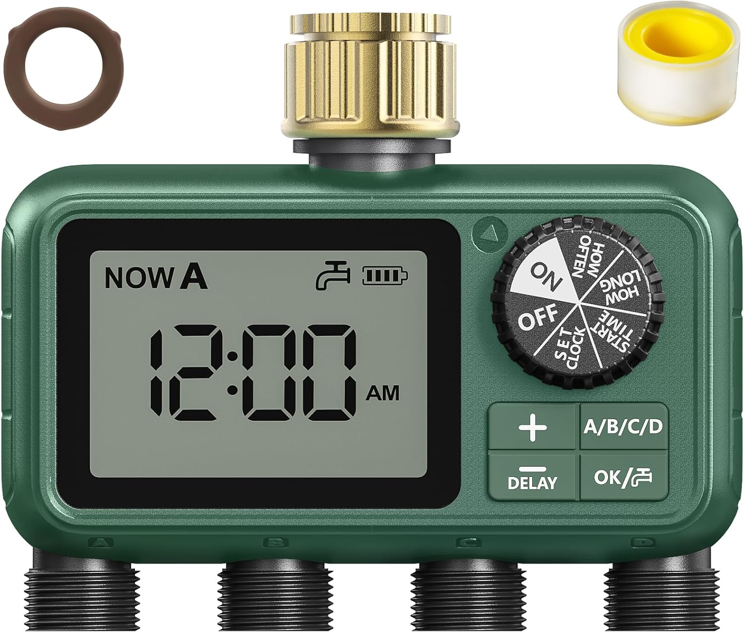4 Zone Sprinkler Timer with Brass Inlet for Efficient Watering