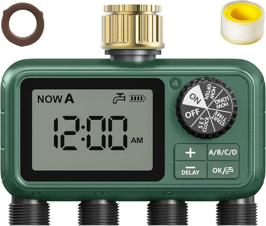 4 Zone Sprinkler Timer with Brass Inlet for Efficient Watering