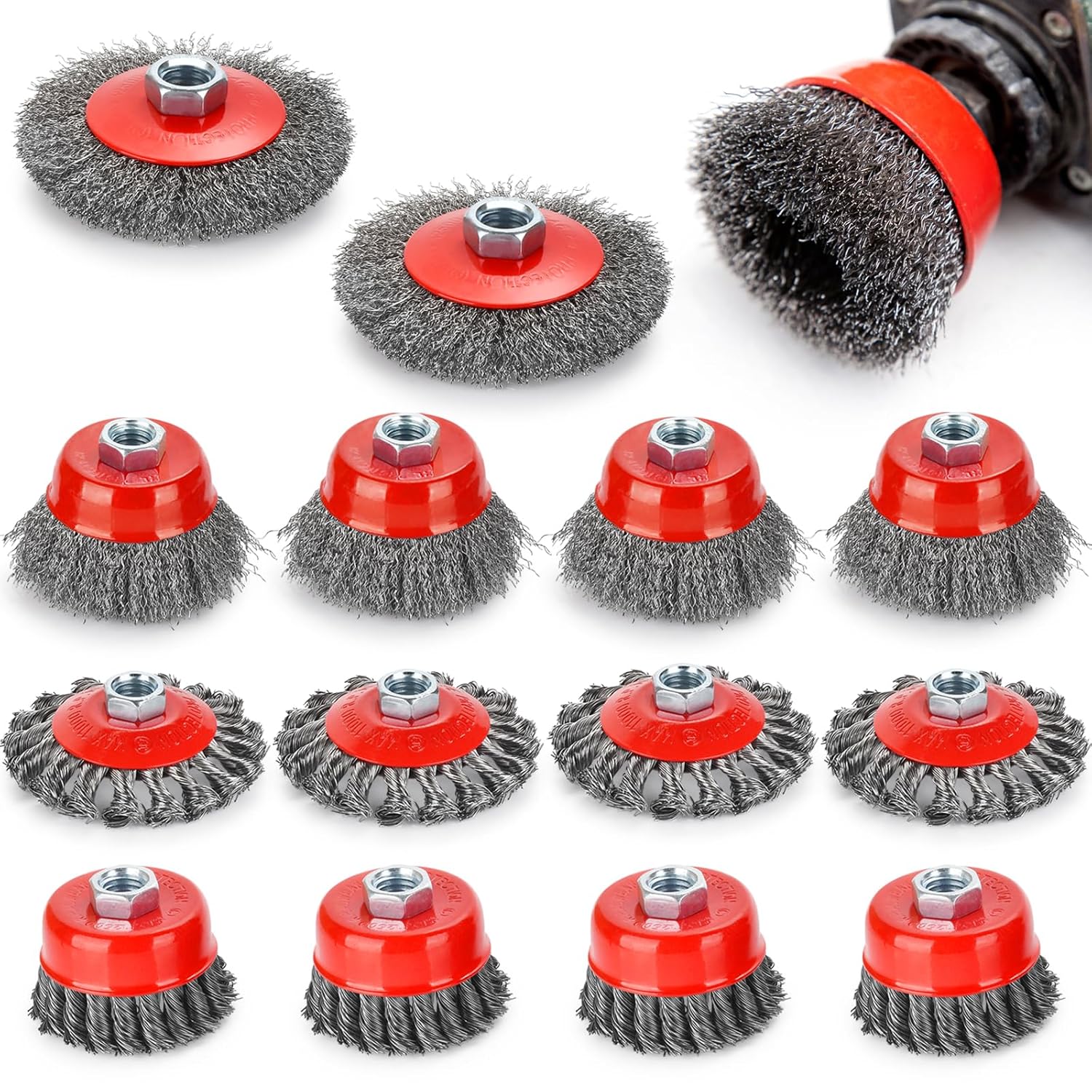 Wire Wheel for Angle Grinder - 14 pcs Coarse Crimped Brushes
