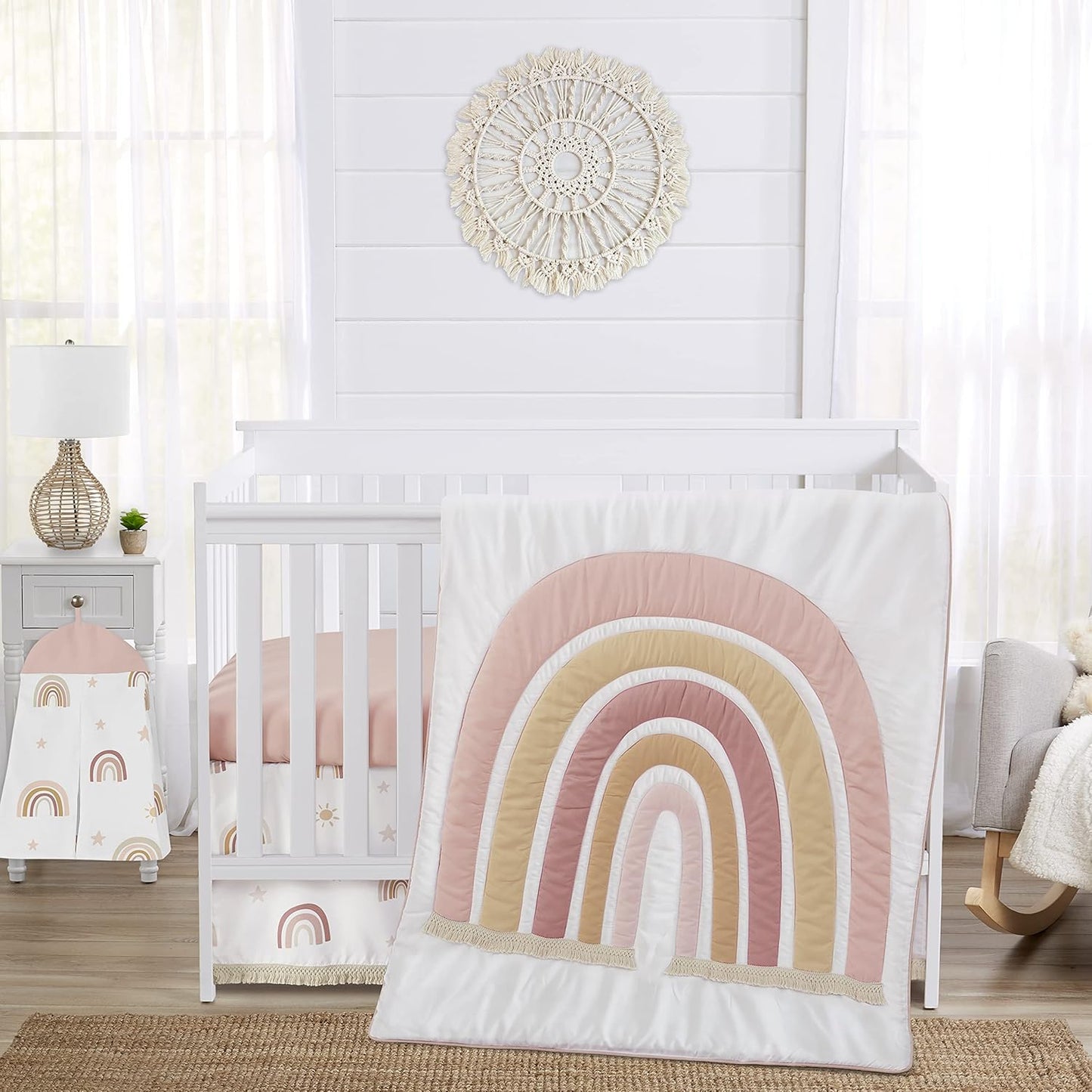 Boho Rainbow Baby Girl Nursery Crib Bedding Set - 4 Pieces