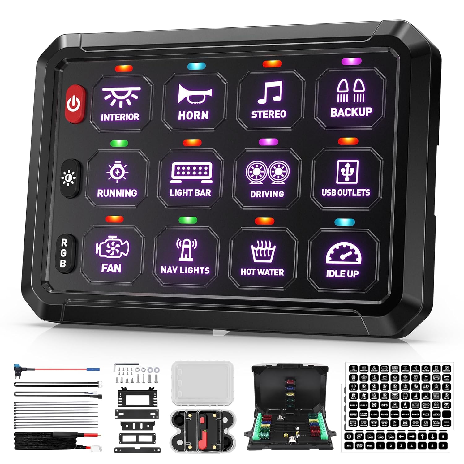 BUMBEE RGB 12 Gang Switch Panel with 3 Silicone Buttons for Control