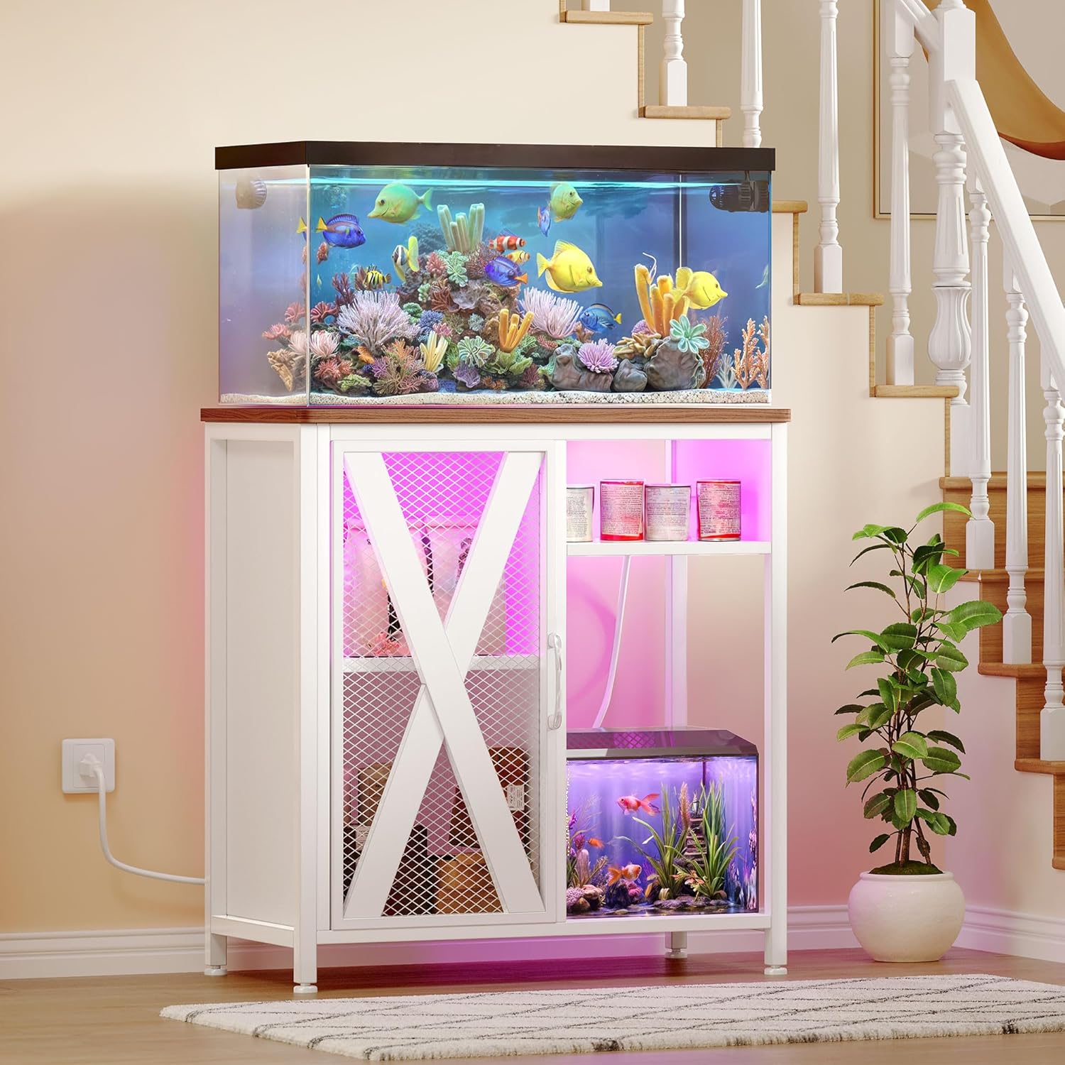 YITAHOME Fish Tank Stand with LED Light and Power Outlets