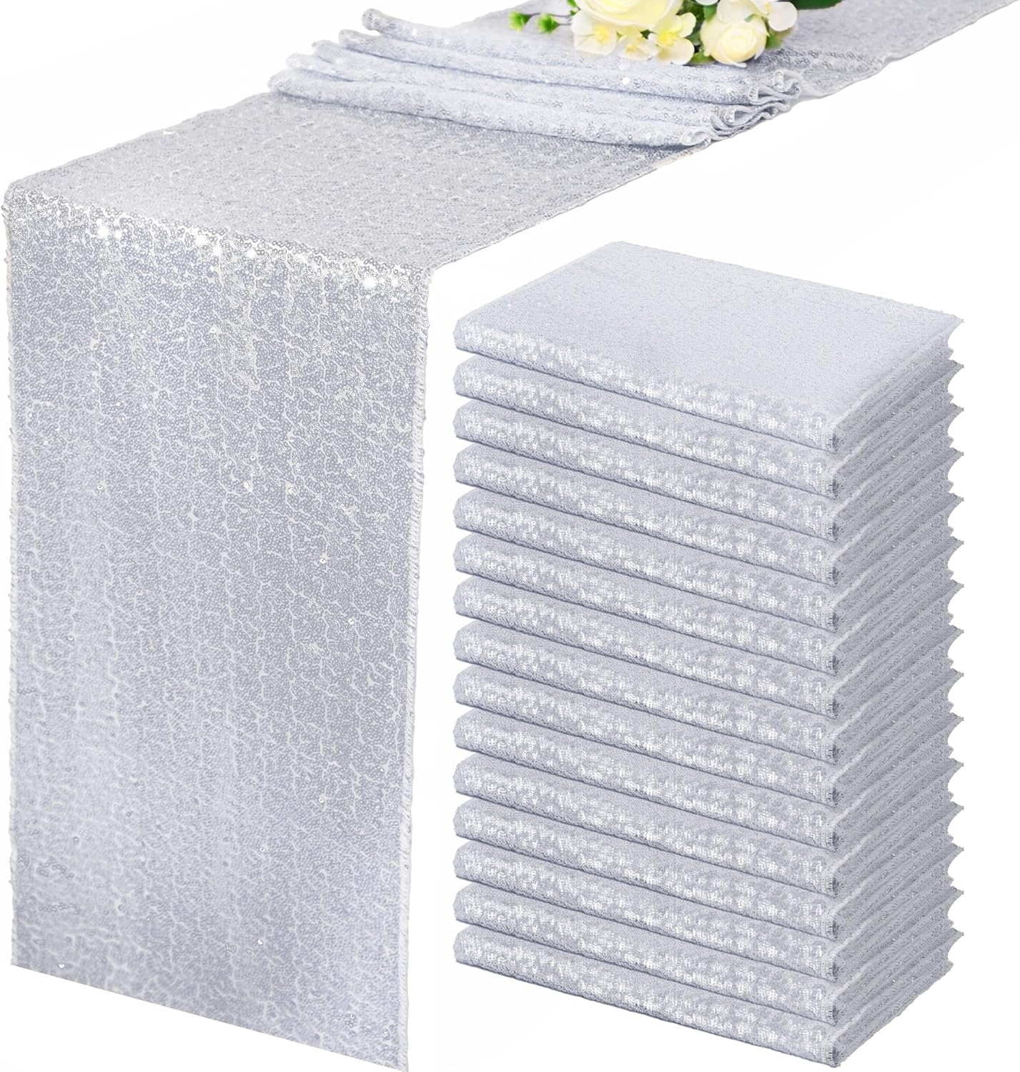 15 Pack Silver Table Runner 12 X 108Inch for Elegant Events
