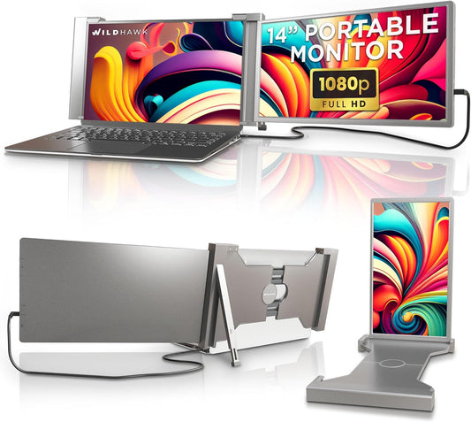 Wild Hawk USB-C Portable Monitor - Dual Screen Extender for Laptops 14-17.3 FHD IPS Plug & Play