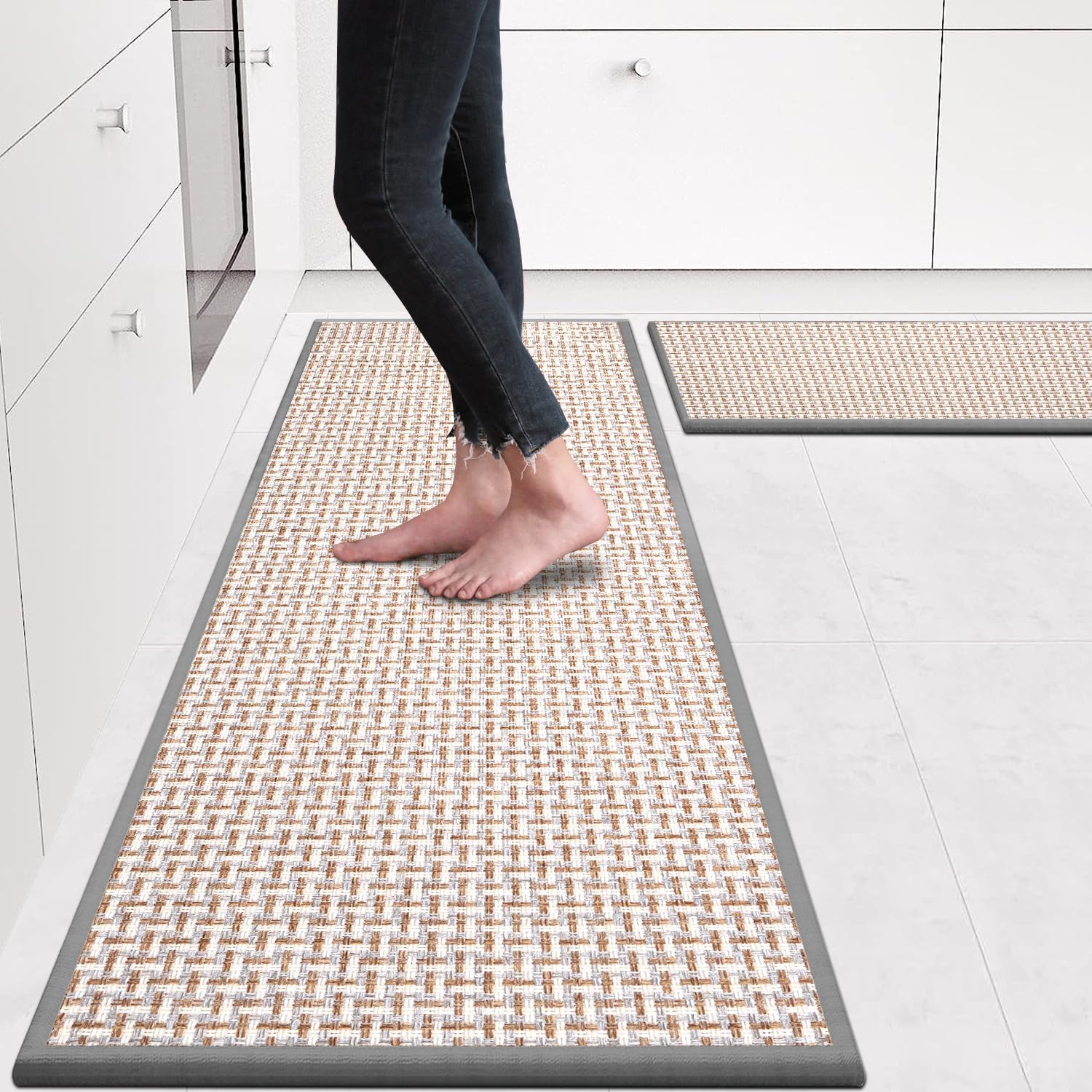 Non Skid Washable Kitchen Rugs Set of 2 for Floor Protection
