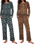 Ekouaer Womens Pajama Set 2 Pack - Soft Long Sleeve Sleepwear