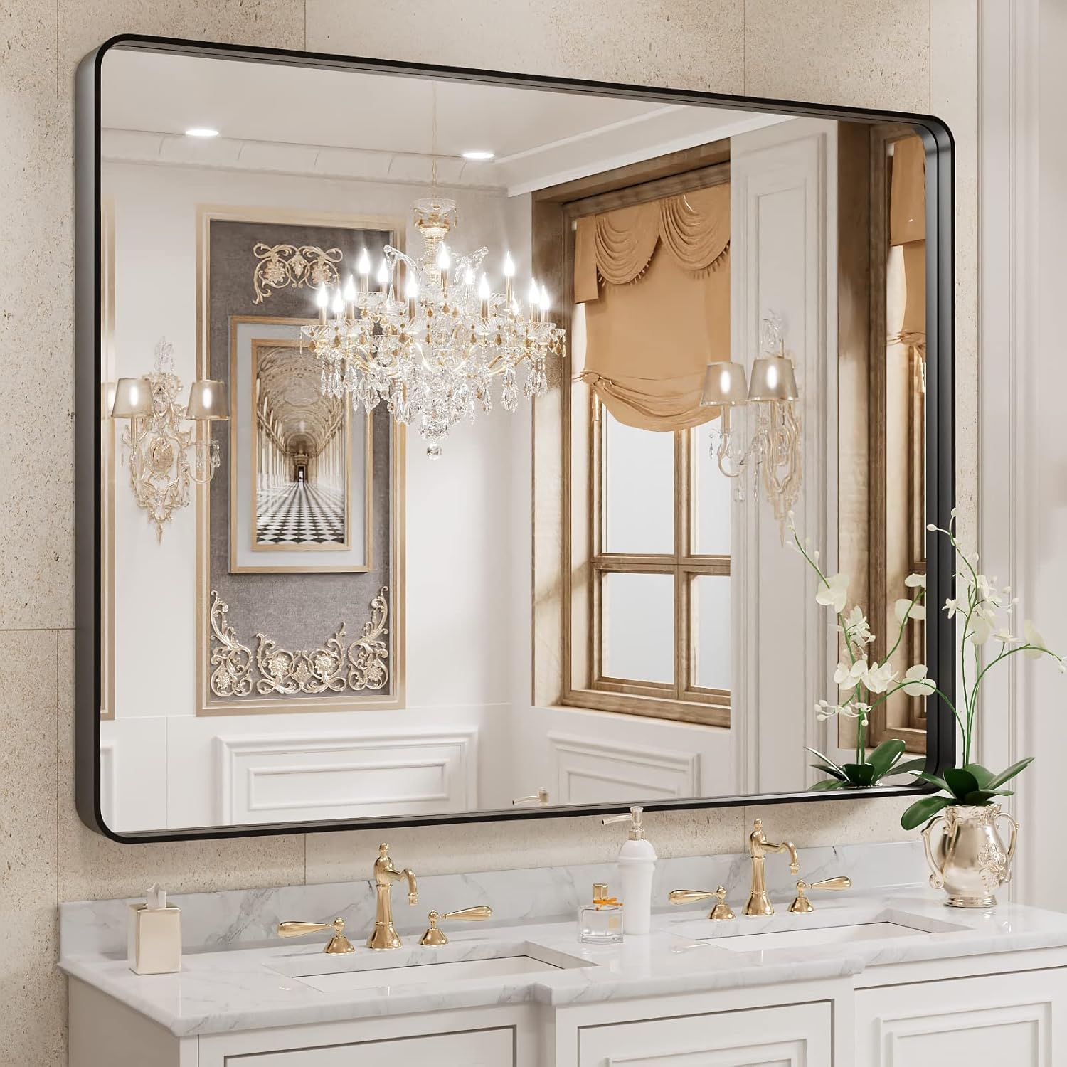 WEER Black Bathroom Mirror 40X30 Inch with Durable Frame
