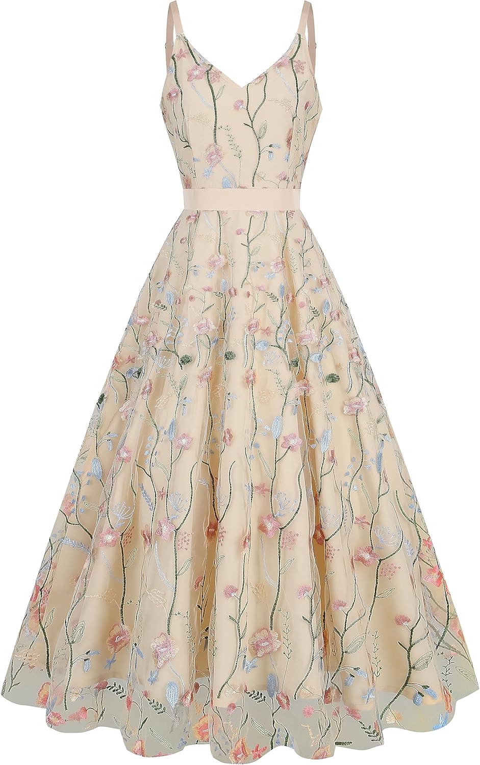 Long Floral Embroidery Dress for Women - Elegant Maxi Gown