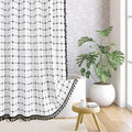 MitoVilla Ivory Black Boho Extra Long Shower Curtain 72 x 84