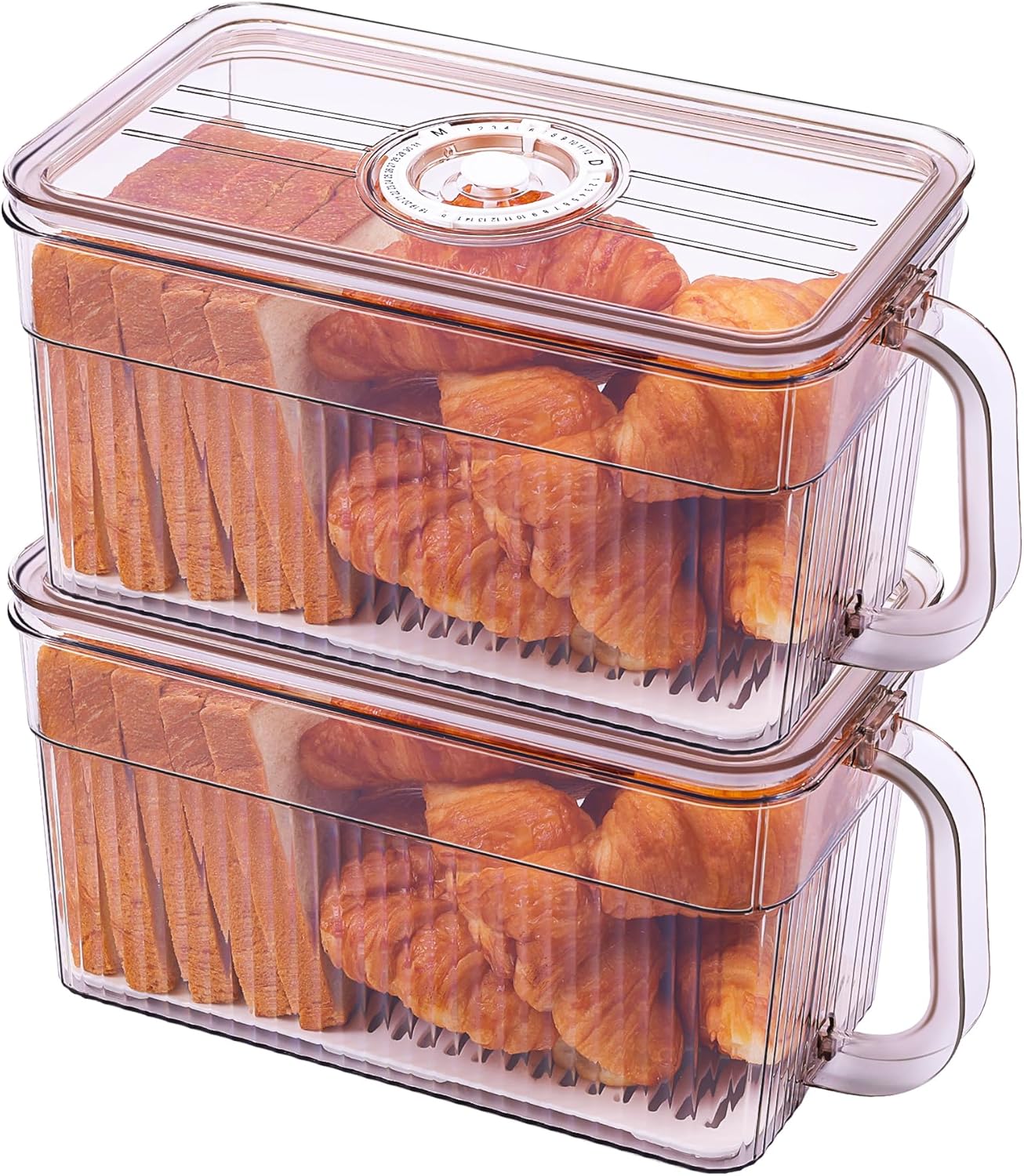 2PCS Airtight Bread Boxes for Kitchen with Time Recording Dial