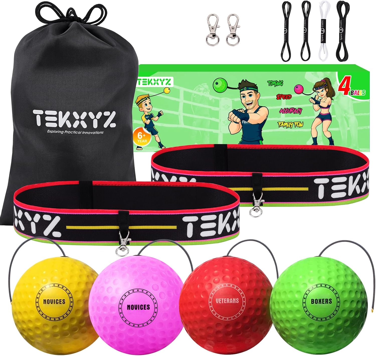TEKXYZ 4-Pack Boxing Reflex Balls for Ultimate Skills Training