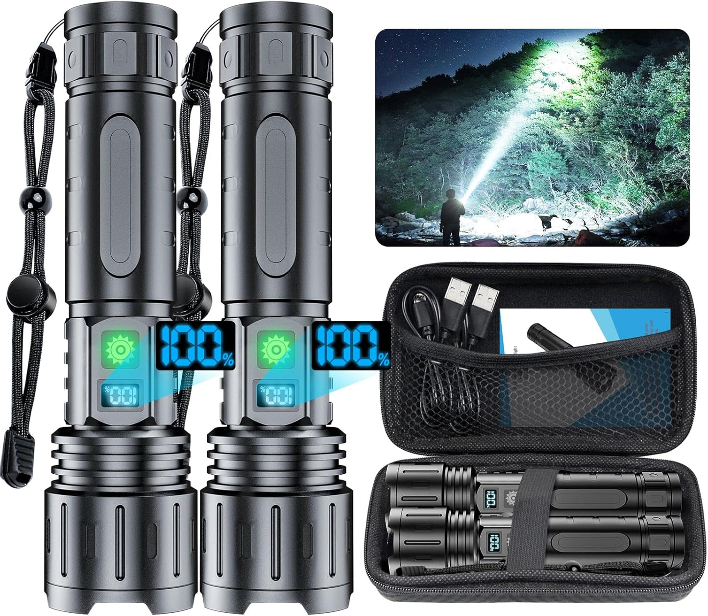 Tactical Rechargeable Flashlights 2000 High Lumens for Camping