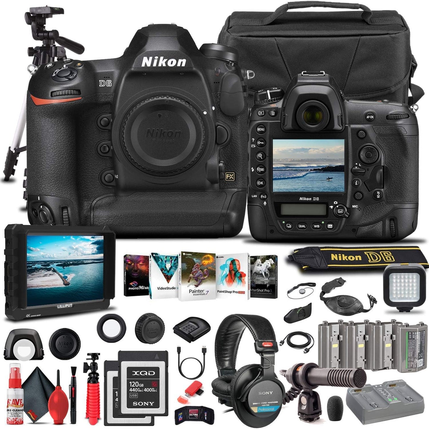 Nikon D6 DSLR Camera Bundle: 4K Monitor, XQD Cards, Pro Mic & More