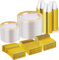 Clear Gold Disposable Dinnerware Set for 100 Guests - Elegant