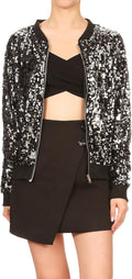 Anna-Kaci Womens Sequin Bomber Jacket - Sparkly Zip Up Coat