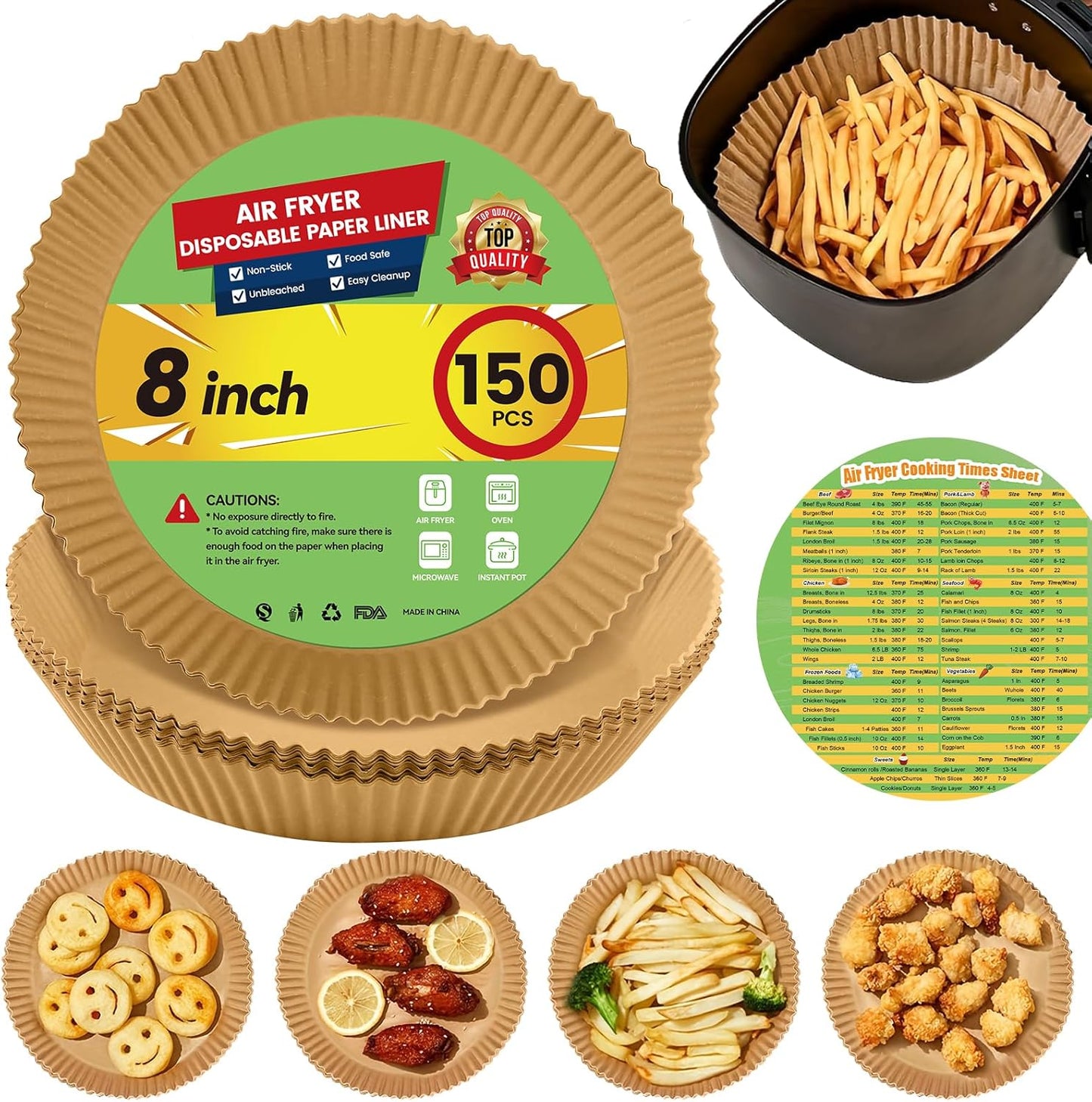 150pcs 8 Air Fryer Liners: Grease-Proof Non Stick Parchment