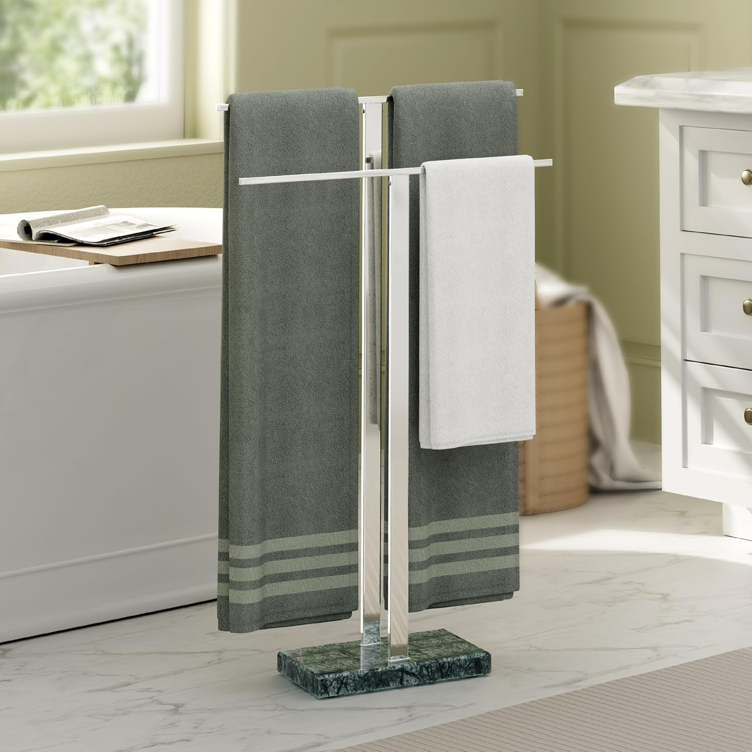 KES Standing Towel Rack with Green Marble Base for Bathroom
