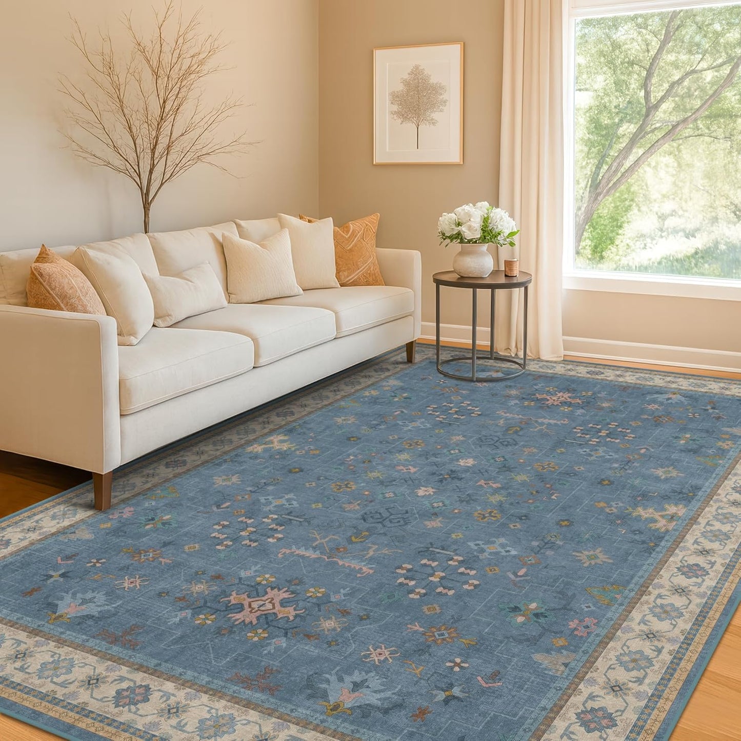 Boho 6x9 Living Room Rugs - Modern Dark Blue Dining Room Rug