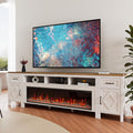 Farmhouse TV Stand with 60 Electric Fireplace - White, Spacious Storage