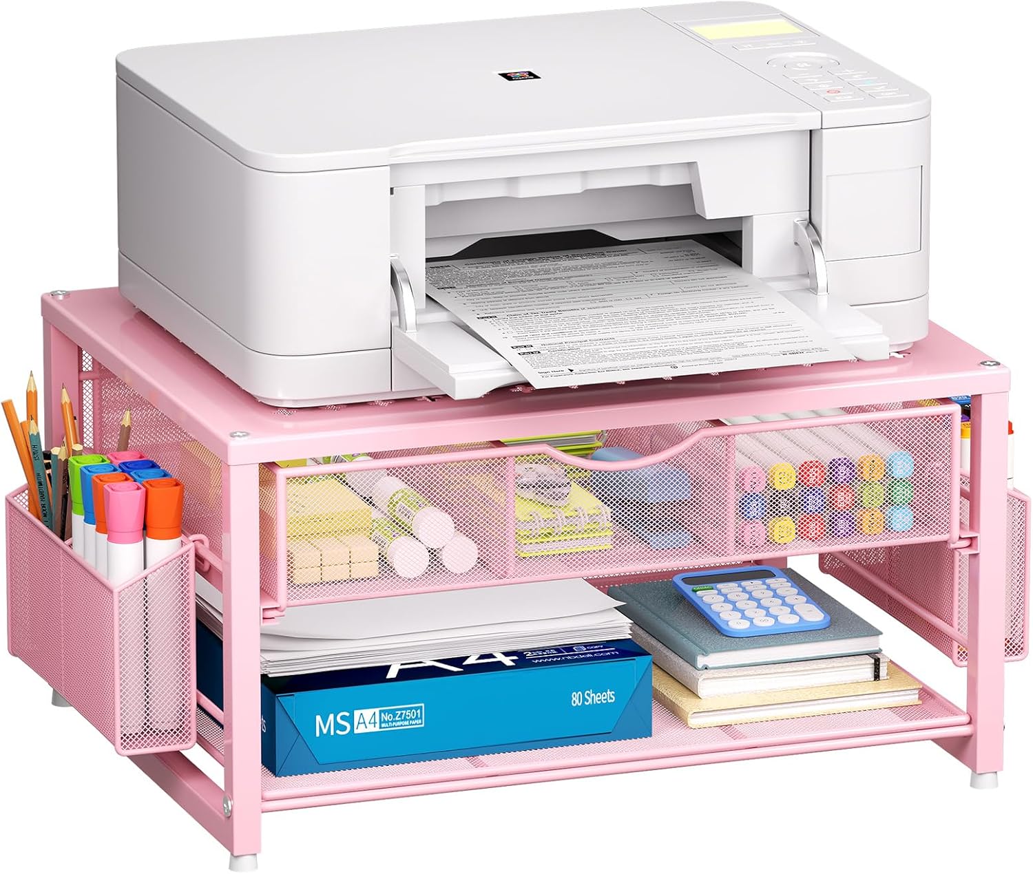 Marbrasse Pink Metal Printer Stand - Organize Efficiently!