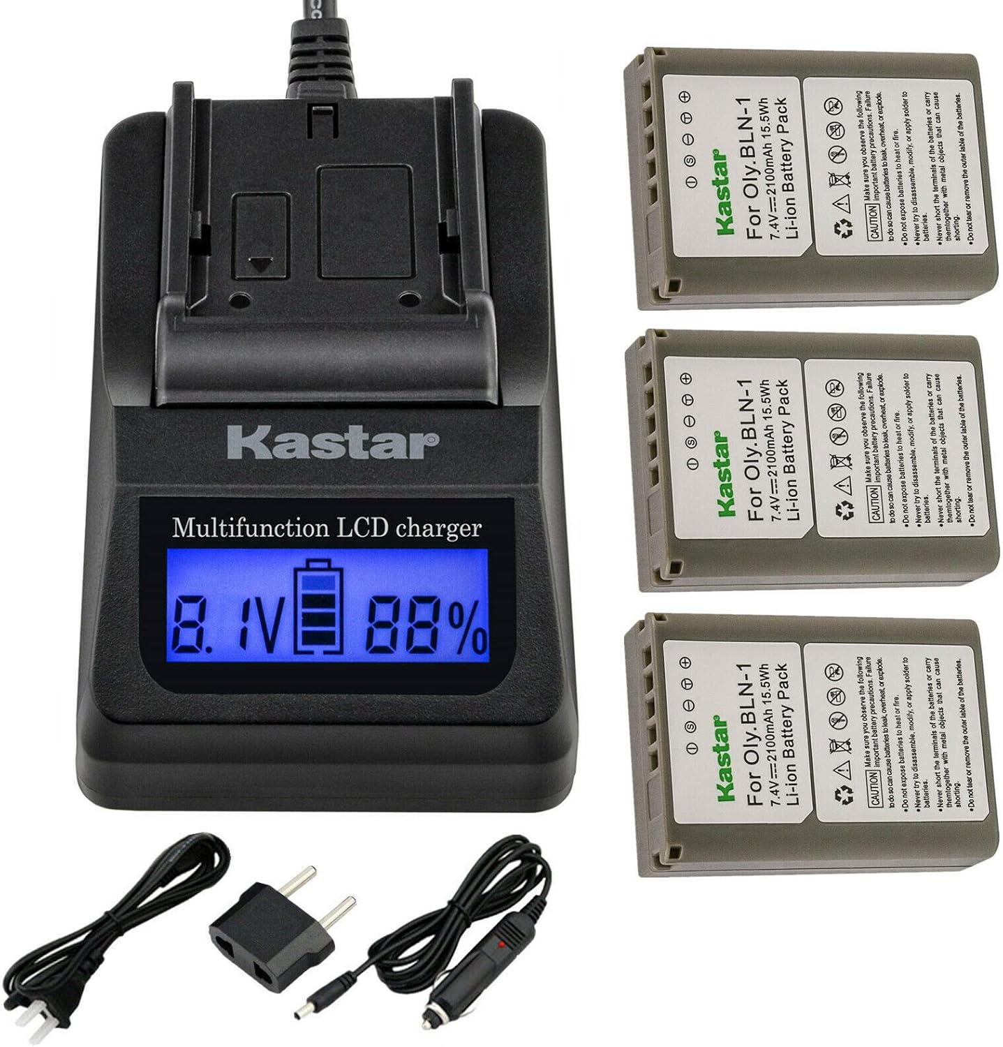 Kastar 3Pack Battery and Fast Charger for Olympus Cameras