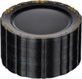 Black and Gold 10in Plastic Dinner Plates - Elegant Disposable Party