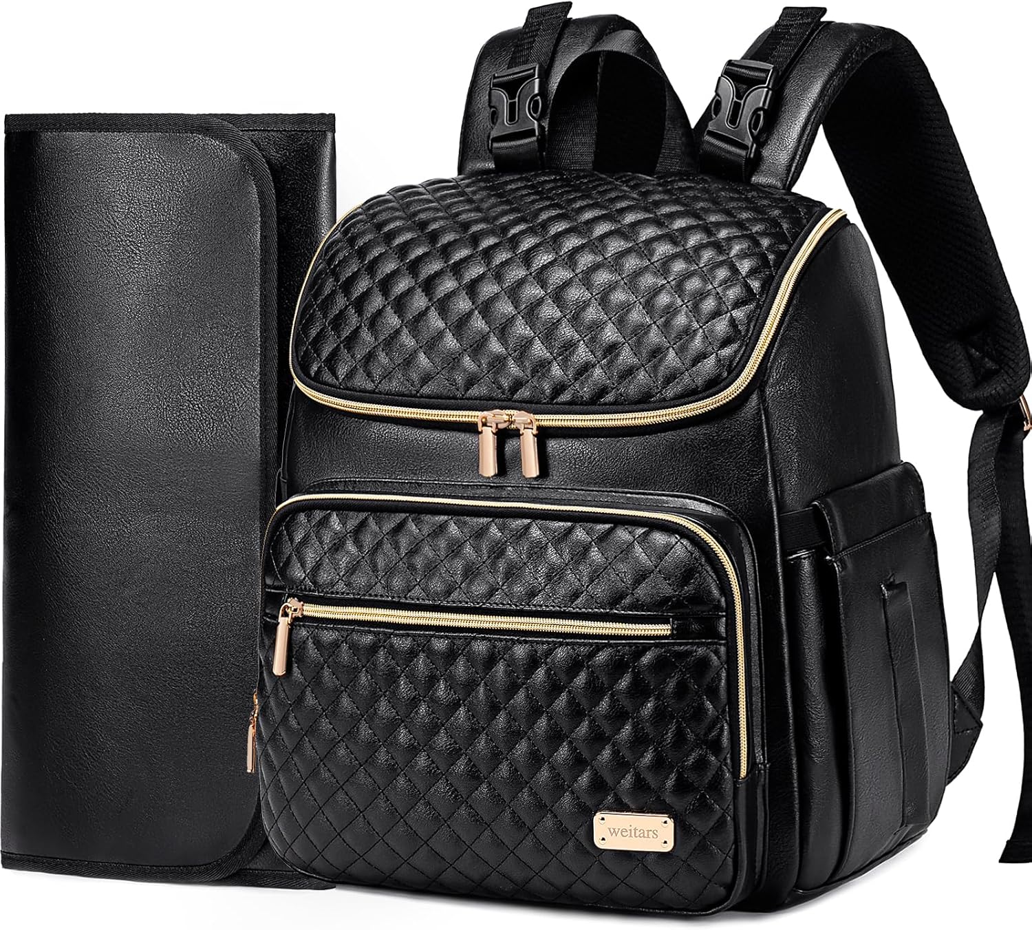 Weitars Leather Diaper Bag Backpack with Changing Pad & Pockets