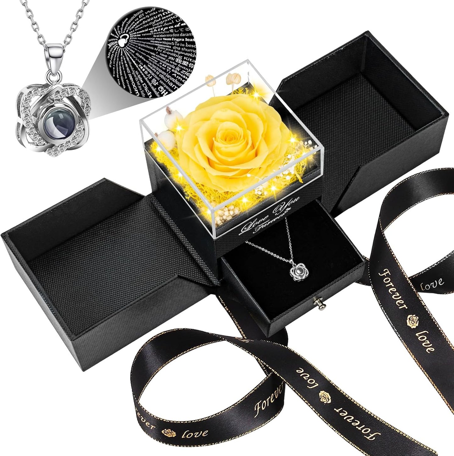 Preserved Real Rose with Heart I Love You Necklace Gift Set
