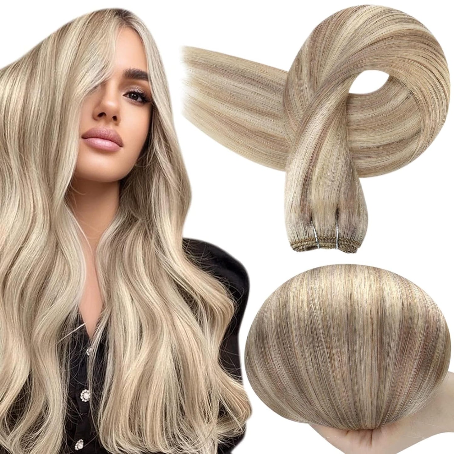 Full Shine Weft Hair Extensions 22 Inch Ash Blonde Highlights