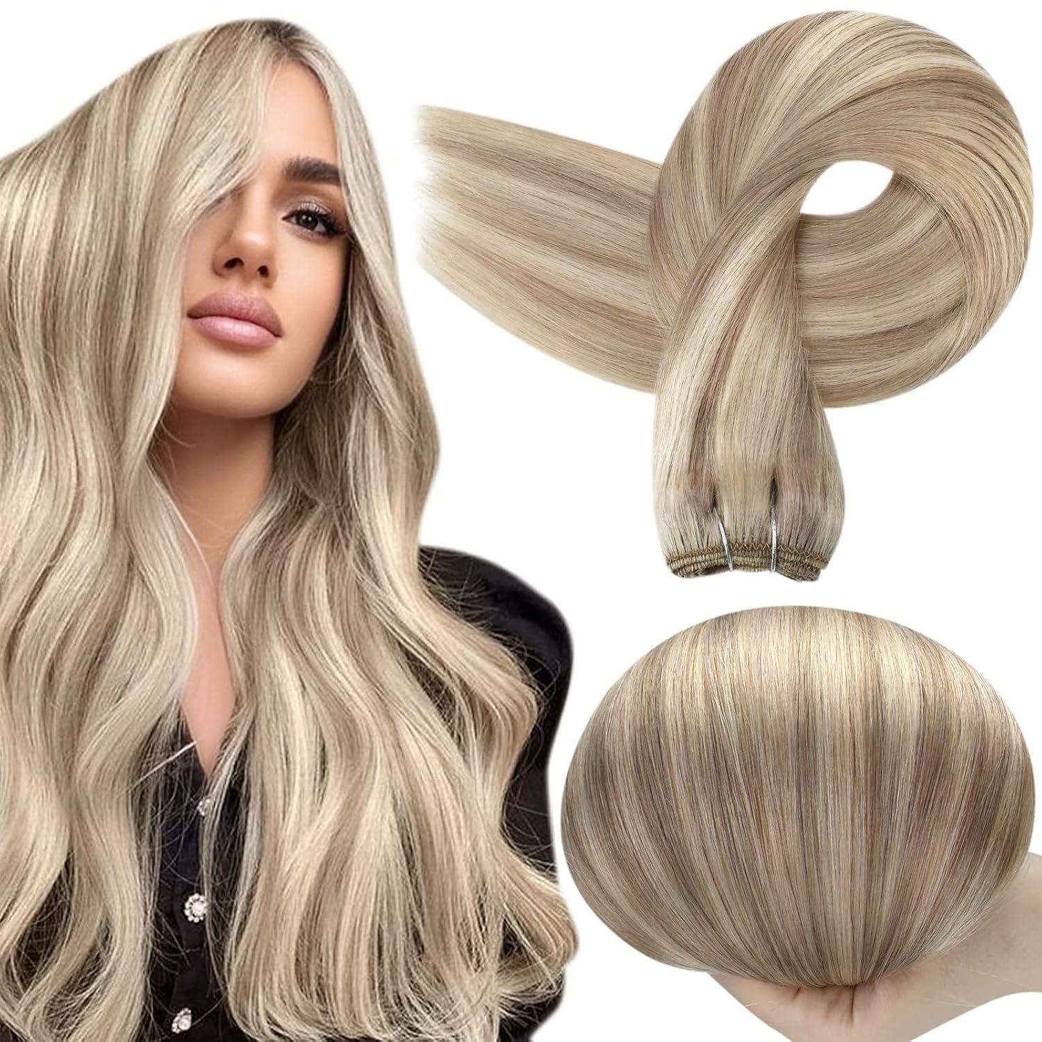 Full Shine Weft Hair Extensions 22 Inch Ash Blonde Highlights