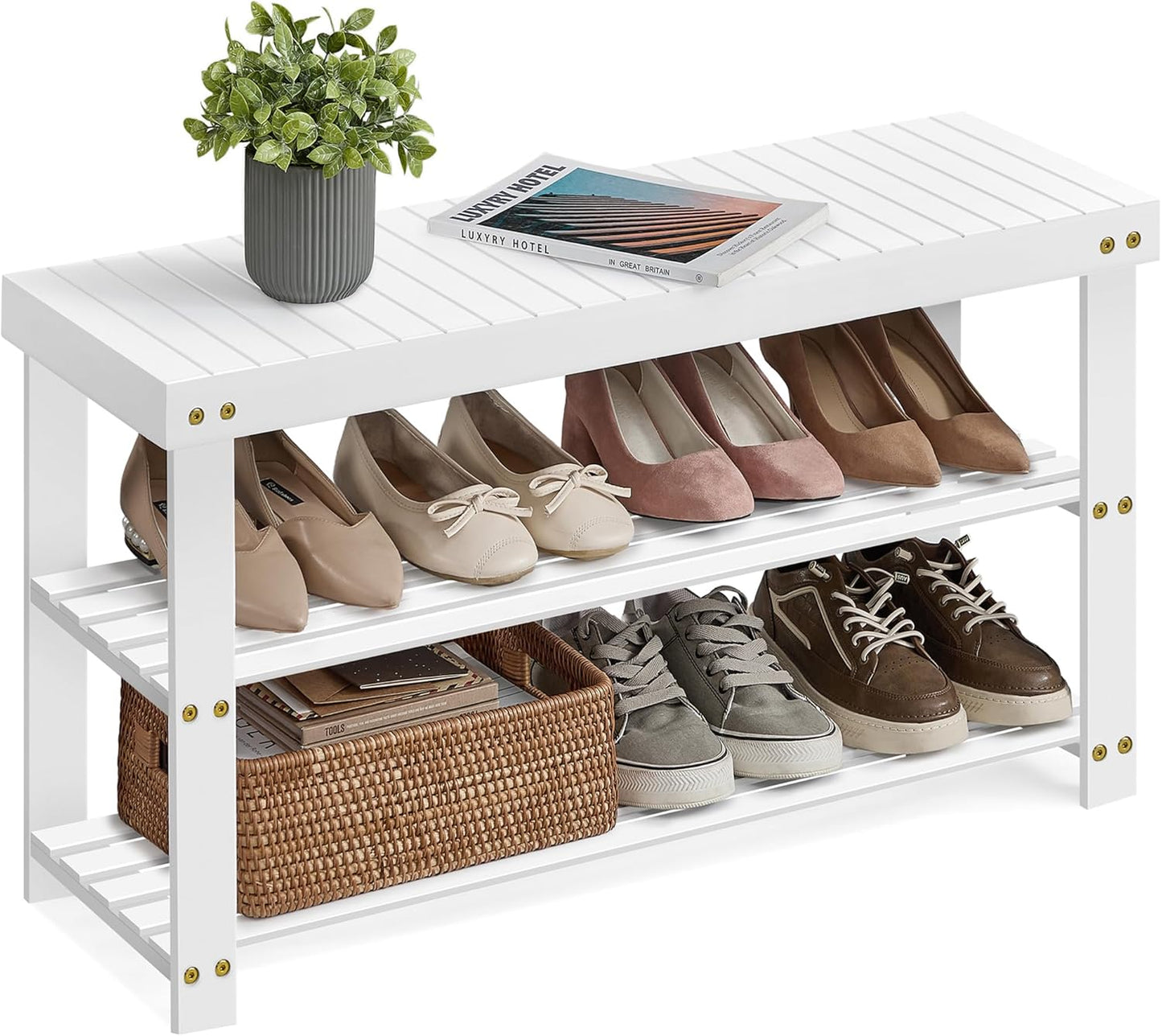 SONGMICS 3-Tier Bamboo Shoe Rack Bench for Entryway Storage