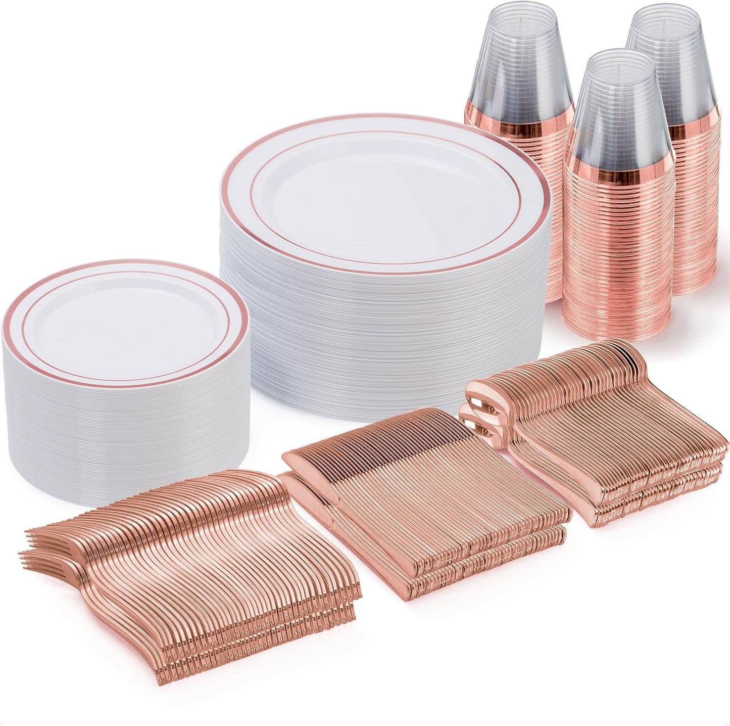 Rose Gold Disposable Plates Set for 50 Guests by Goodluck