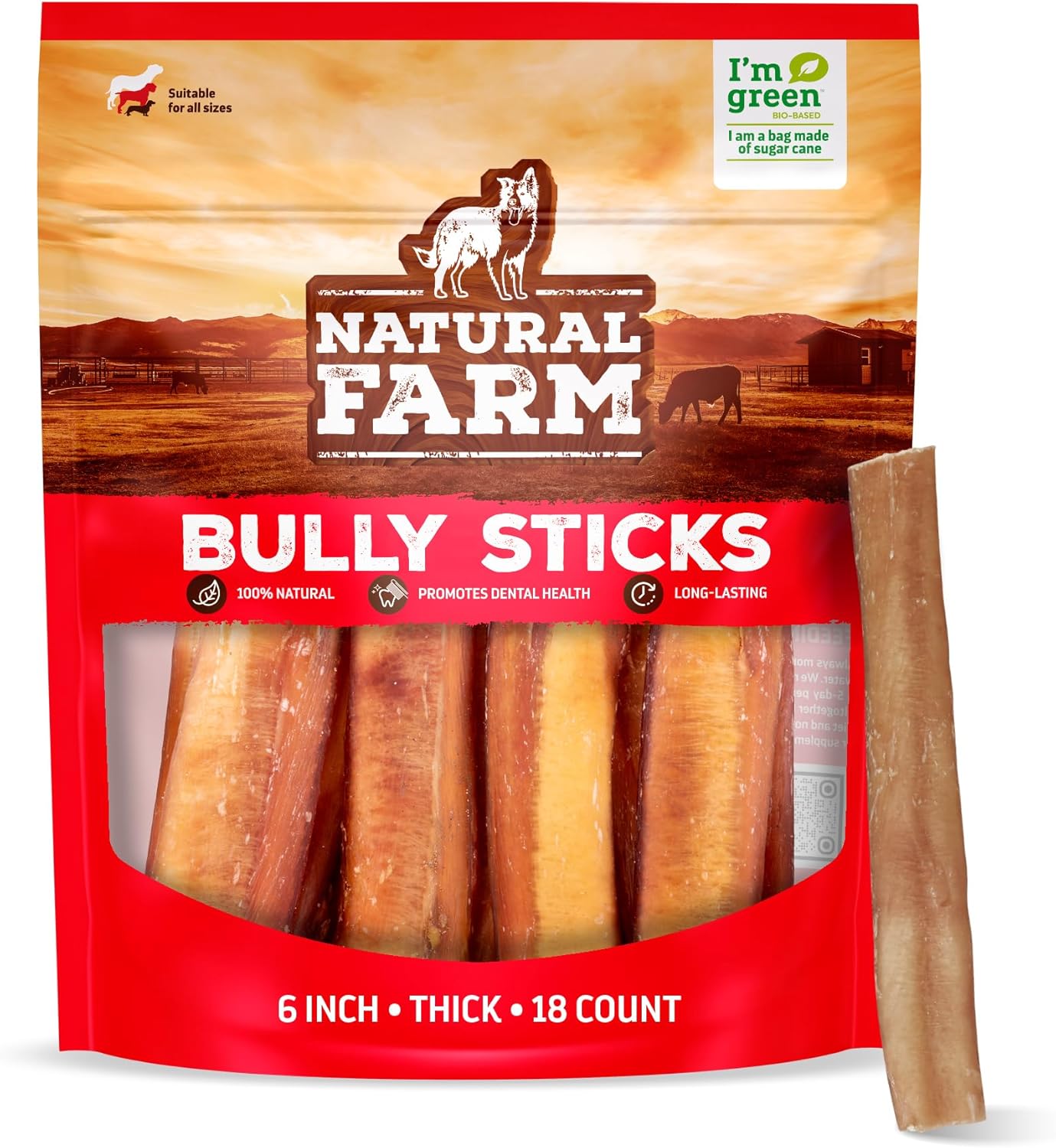 Natural Farm Odor-Free Thick Bully Sticks for Medium Chewers