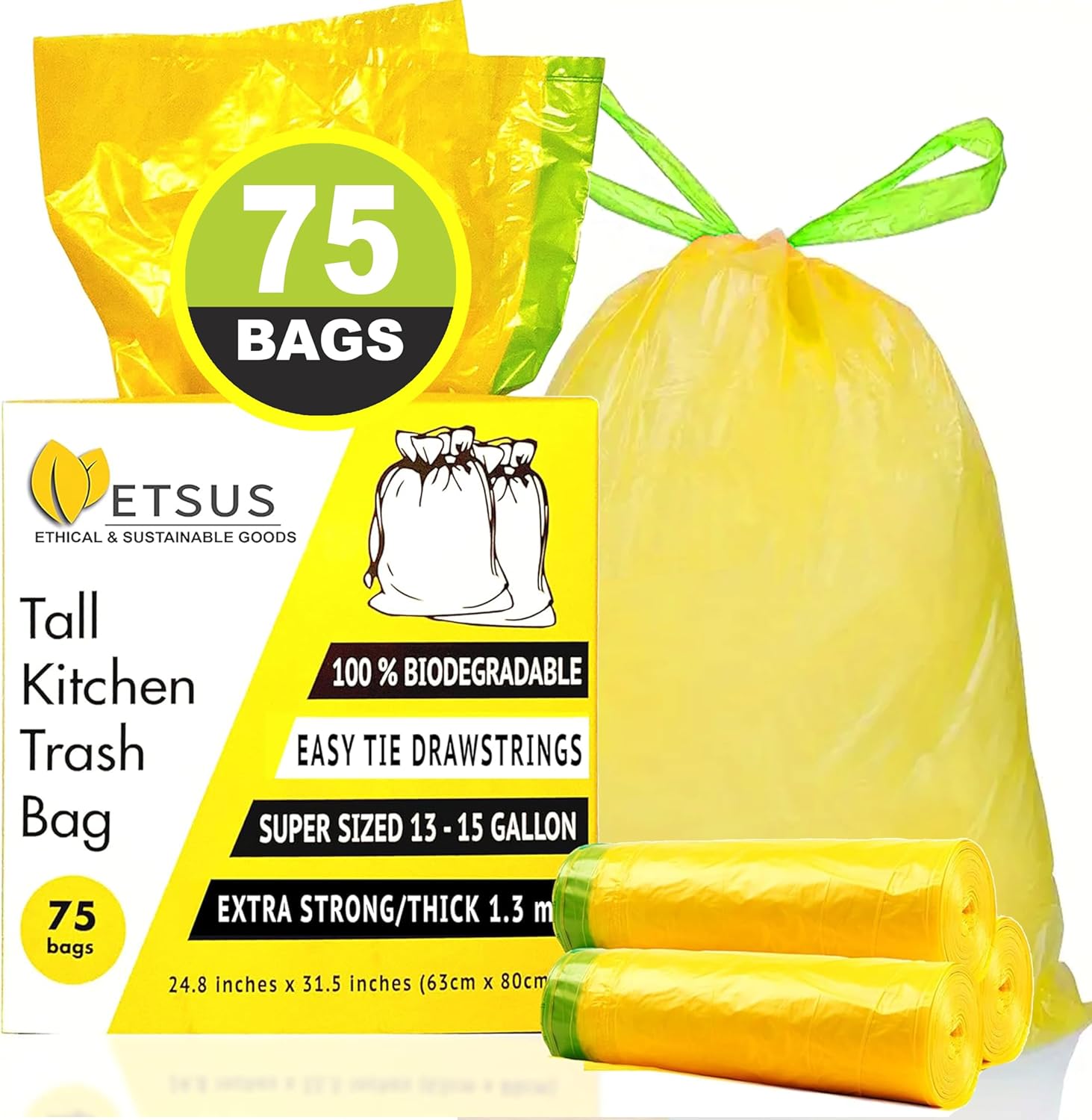 Biodegradable Trash Bags 13 Gallon Heavy Duty Eco Friendly