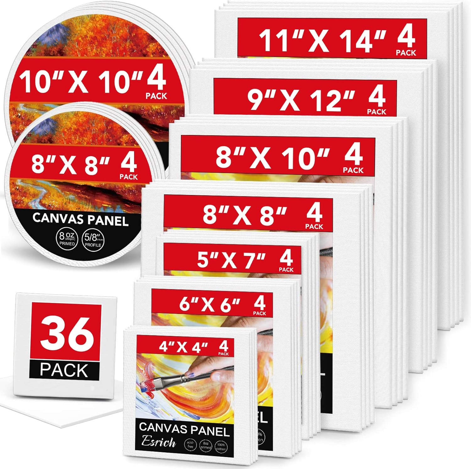 ESRICH Canvases for Painting - 36 Pack Multi-Sized Canvas Boards
