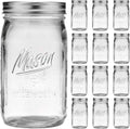 Wide Mouth Mason Jars 32 oz - 12 Pack Quart Glass Jars for Canning