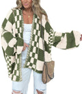Casual Cardigan Sweater for Women Fall 2025 - Cozy Checkered Knit Open
