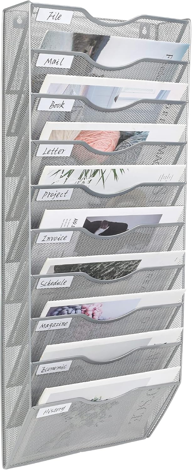 PAG Hanging Wall File Holder Organizer with 10 Pockets for Office