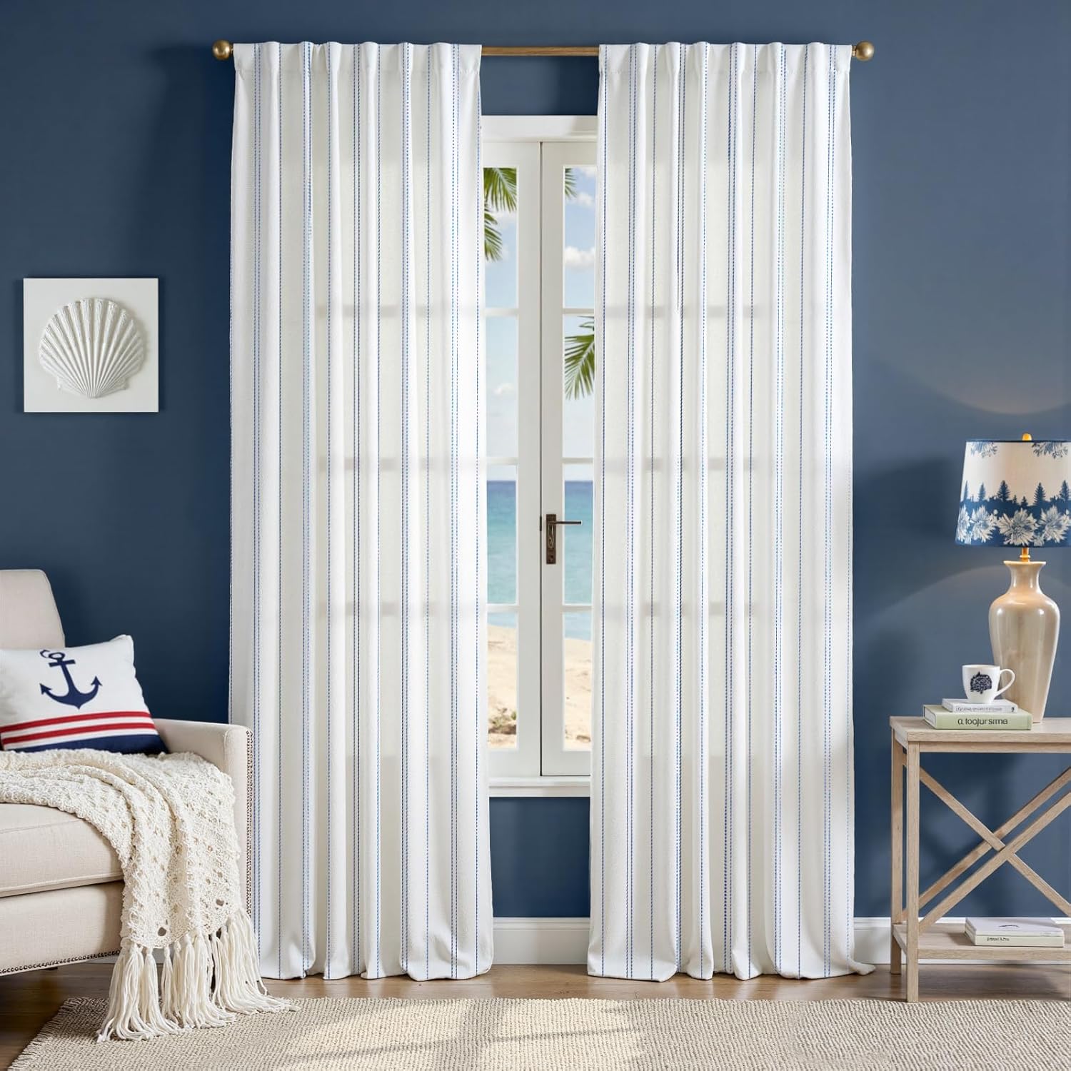 Blue and White Striped Curtains for Modern Farmhouse Decor