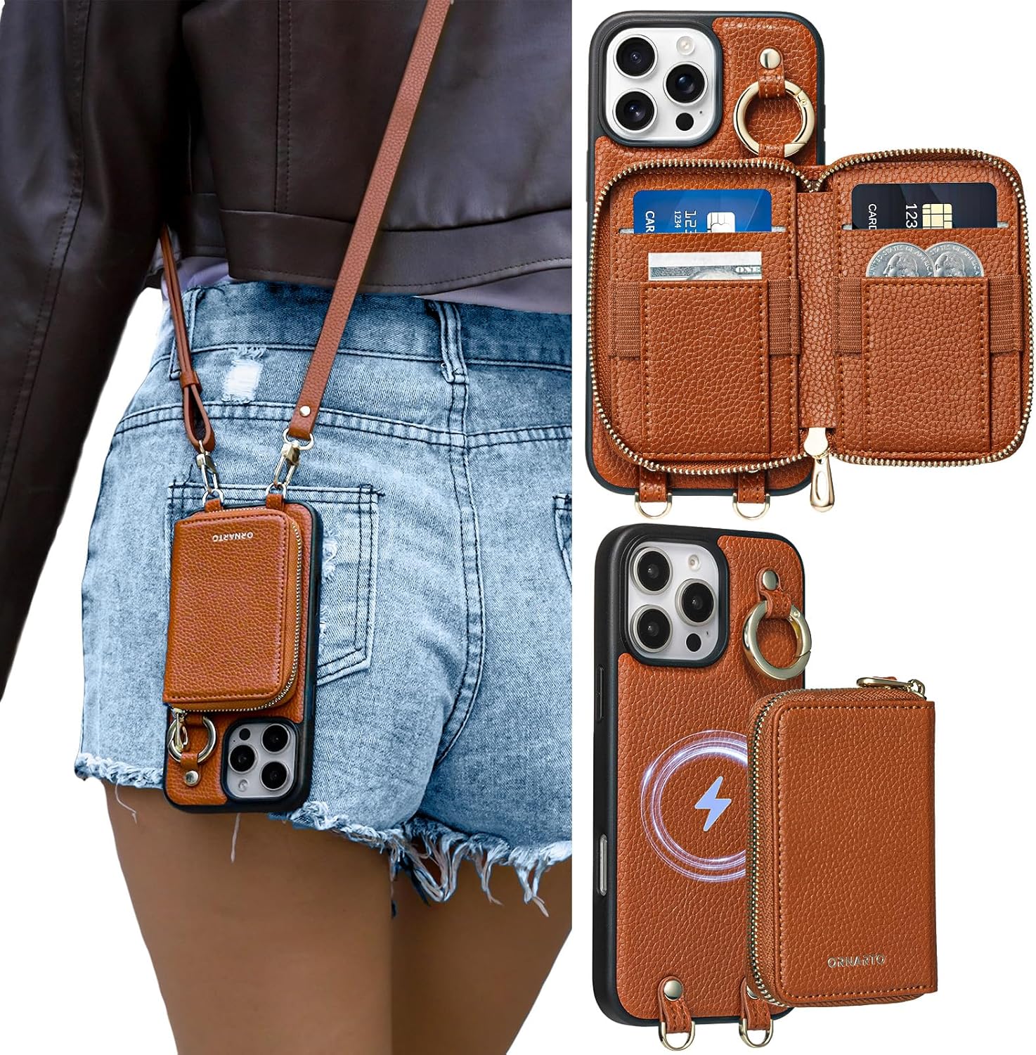 ORNARTO Magnetic Detachable Wallet Case for iPhone 16 Pro Max