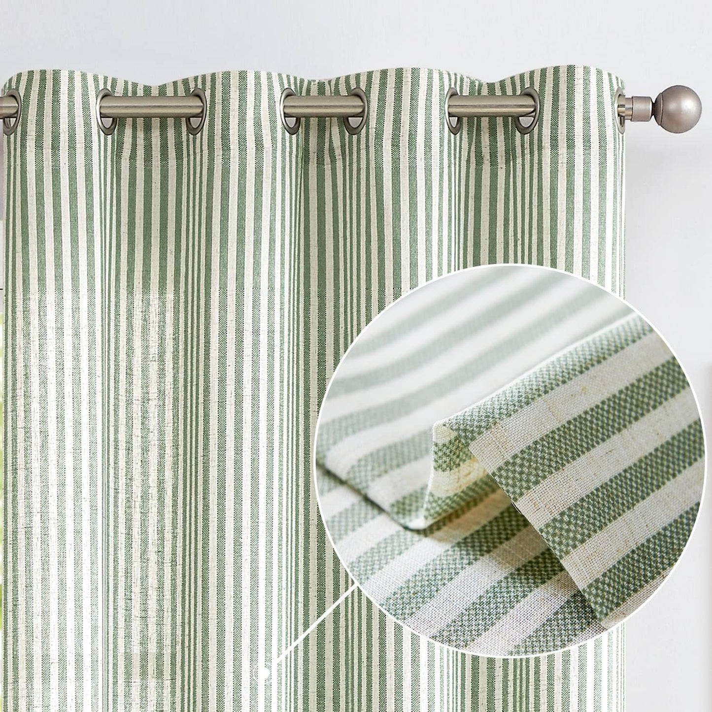 Elegant Linen Stripe Green Curtains for Modern Home Decor
