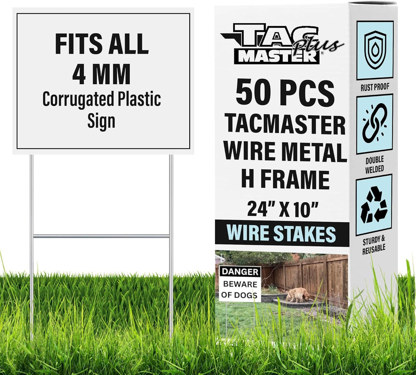Tacmaster Wire Metal Yard H Stakes for Durable Lawn Signs