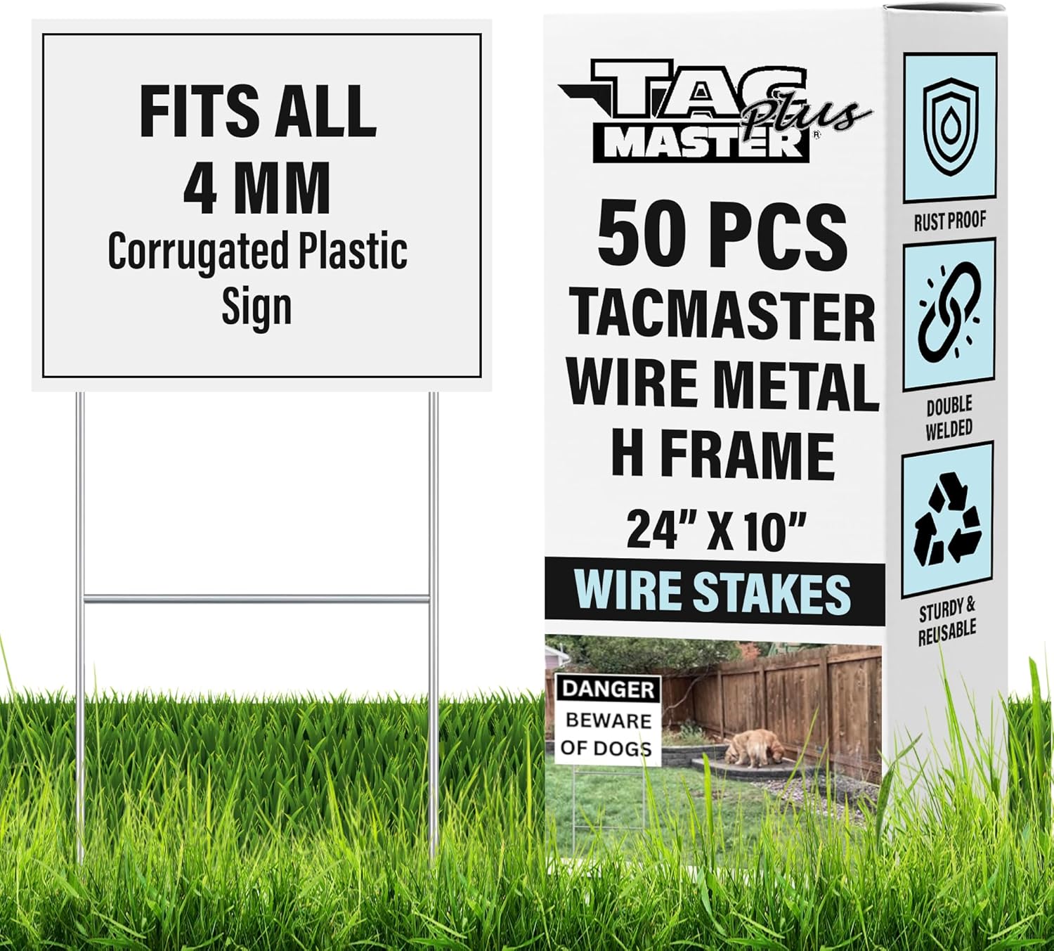 Tacmaster Wire Metal Yard H Stakes for Durable Lawn Signs
