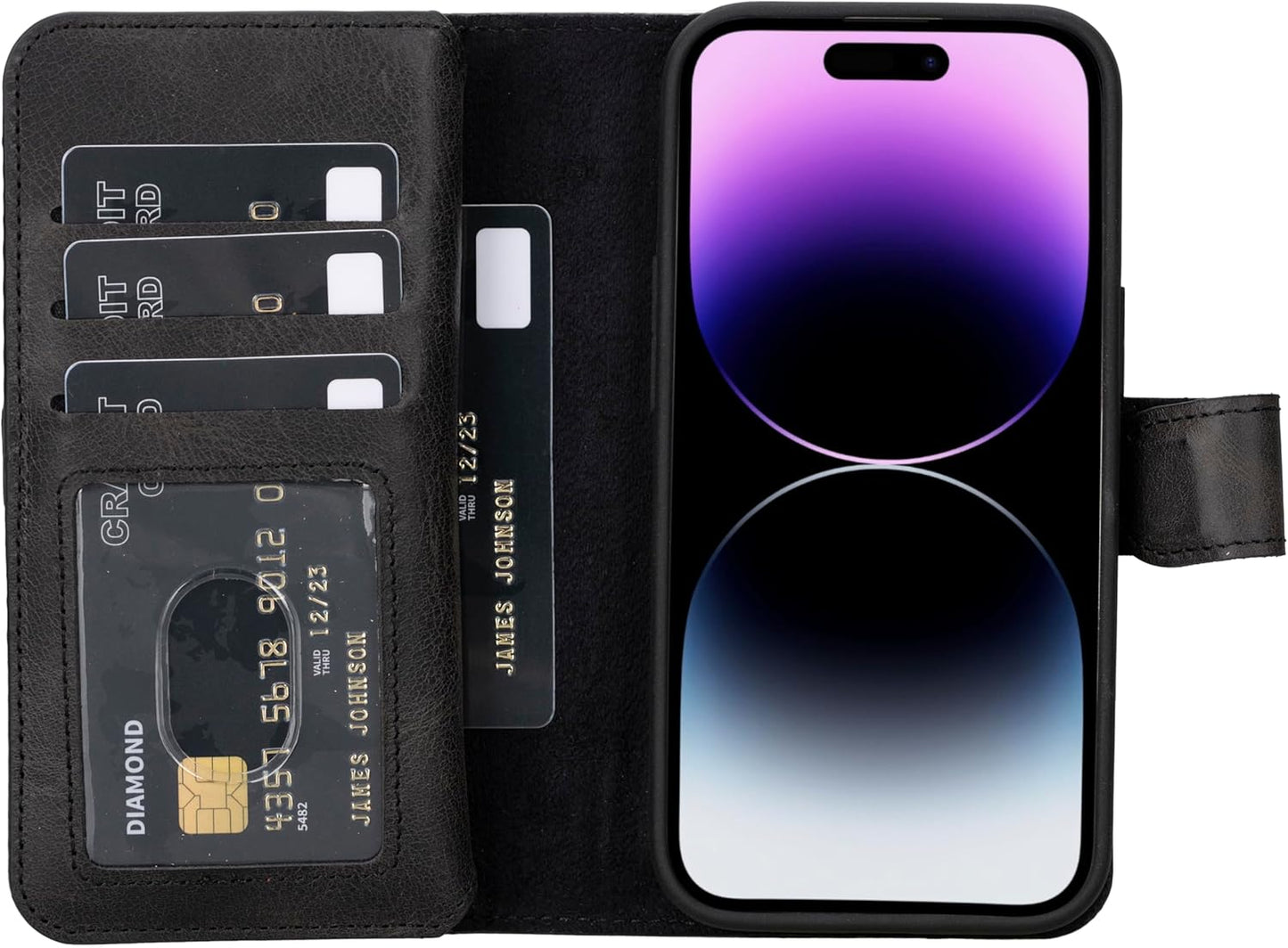 Genuine Premium Leather Handmade Wallet Case for iPhone 15
