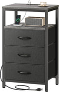 Huuger Nightstand with Charging Station and Fabric Drawers