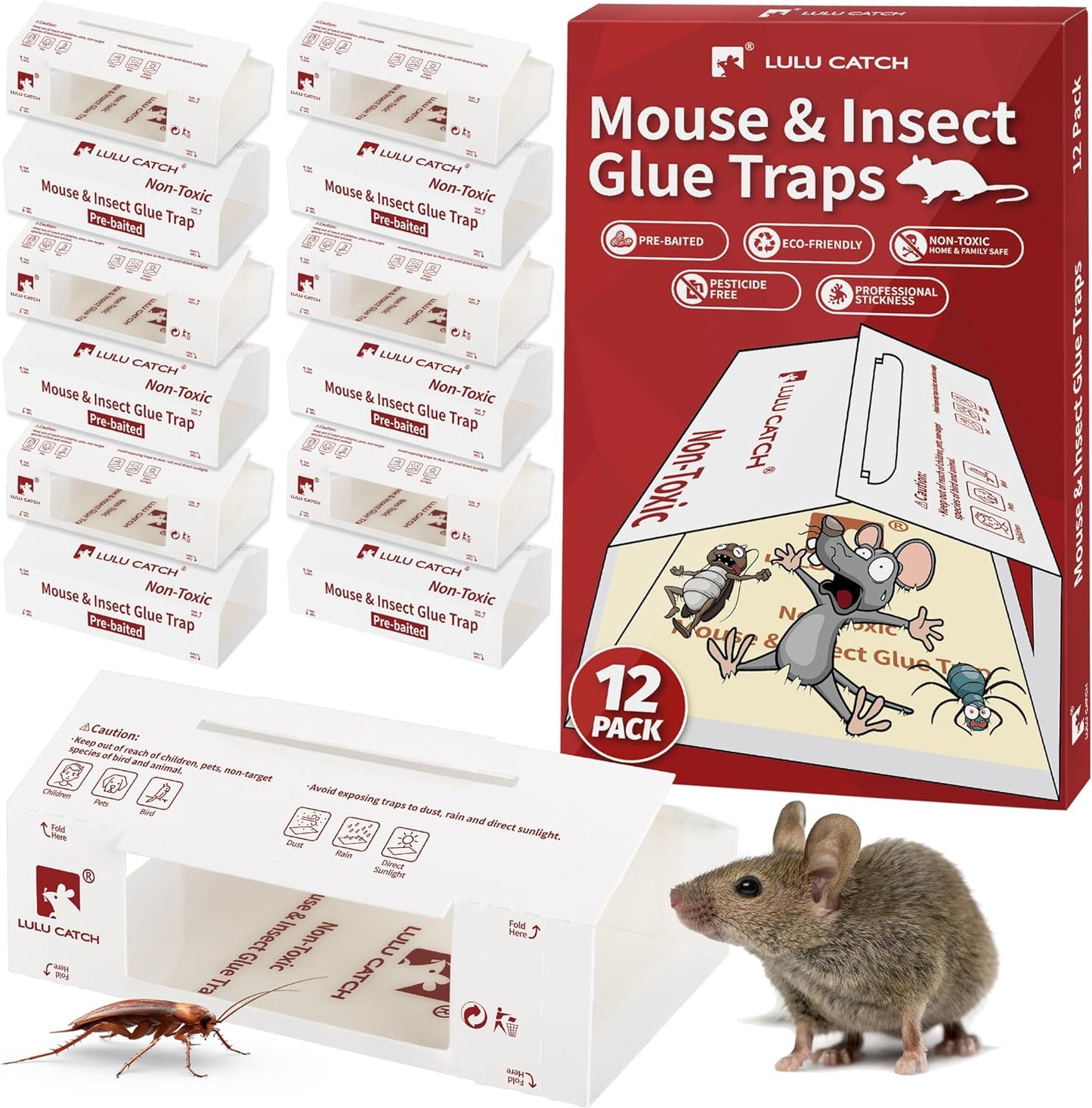 12 Pack Sticky Mouse Traps, Non-Toxic Pest Control