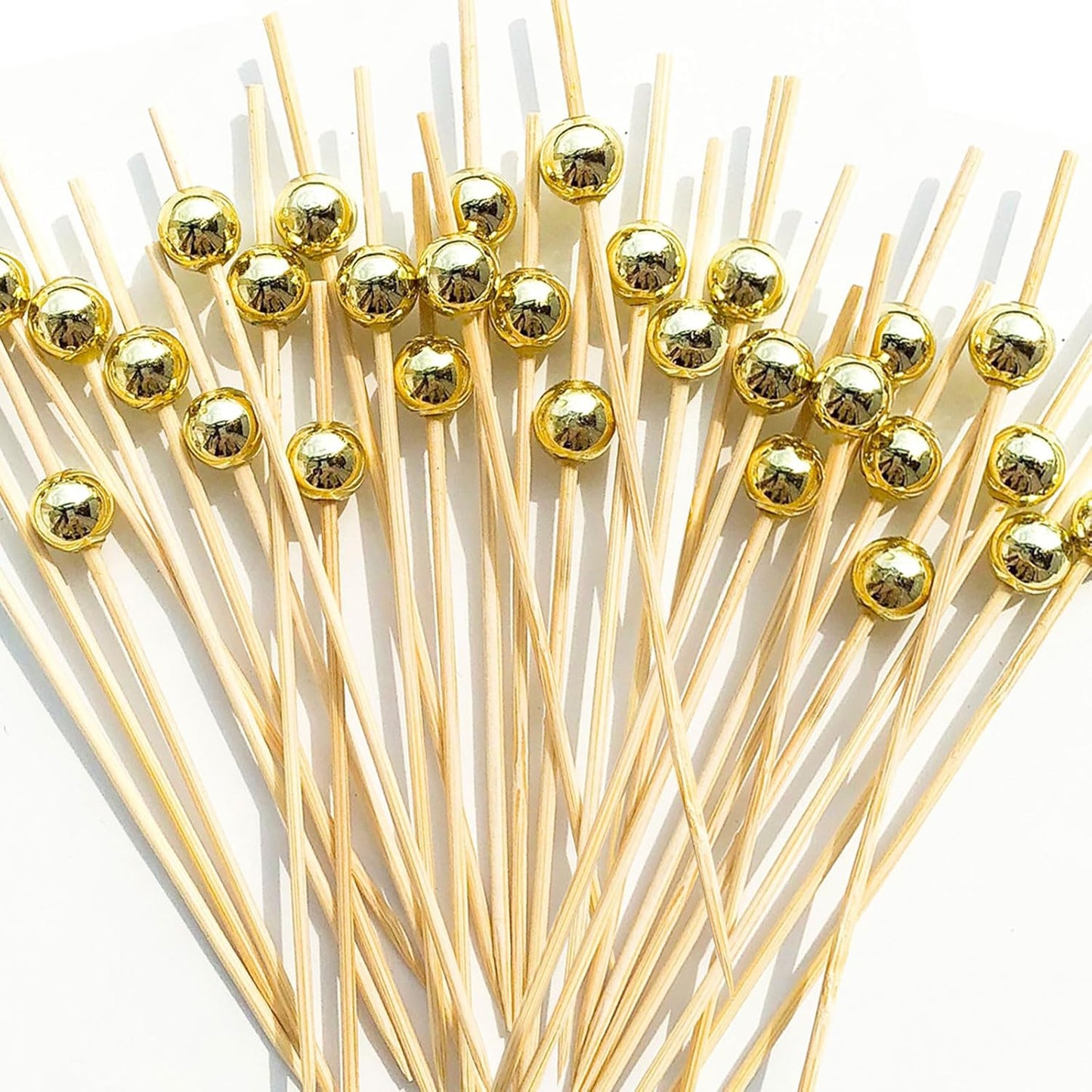 100 Gold Pearl Cocktail Picks - Elegant Appetizer Skewers